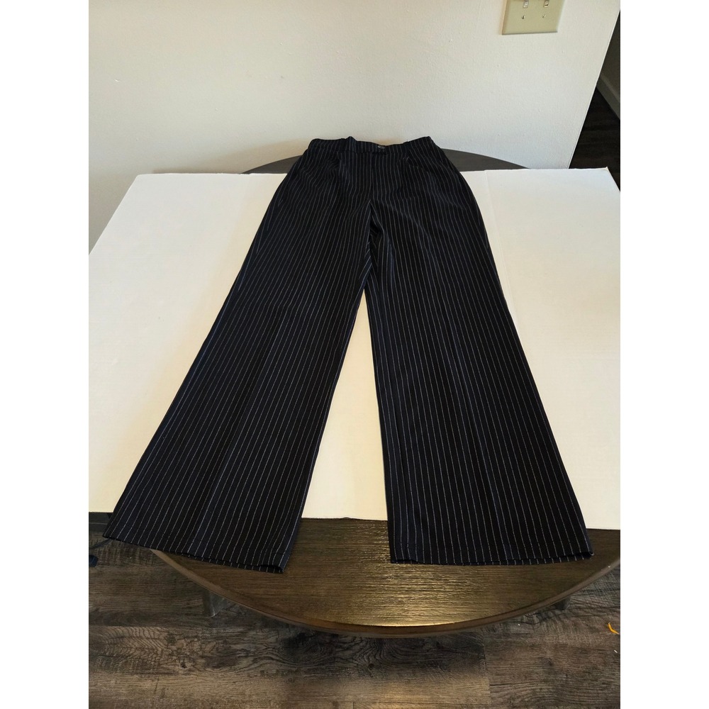 Urban Heritage Black Pinstripe Wide Leg Trousers High Waist Size M Office Wear
